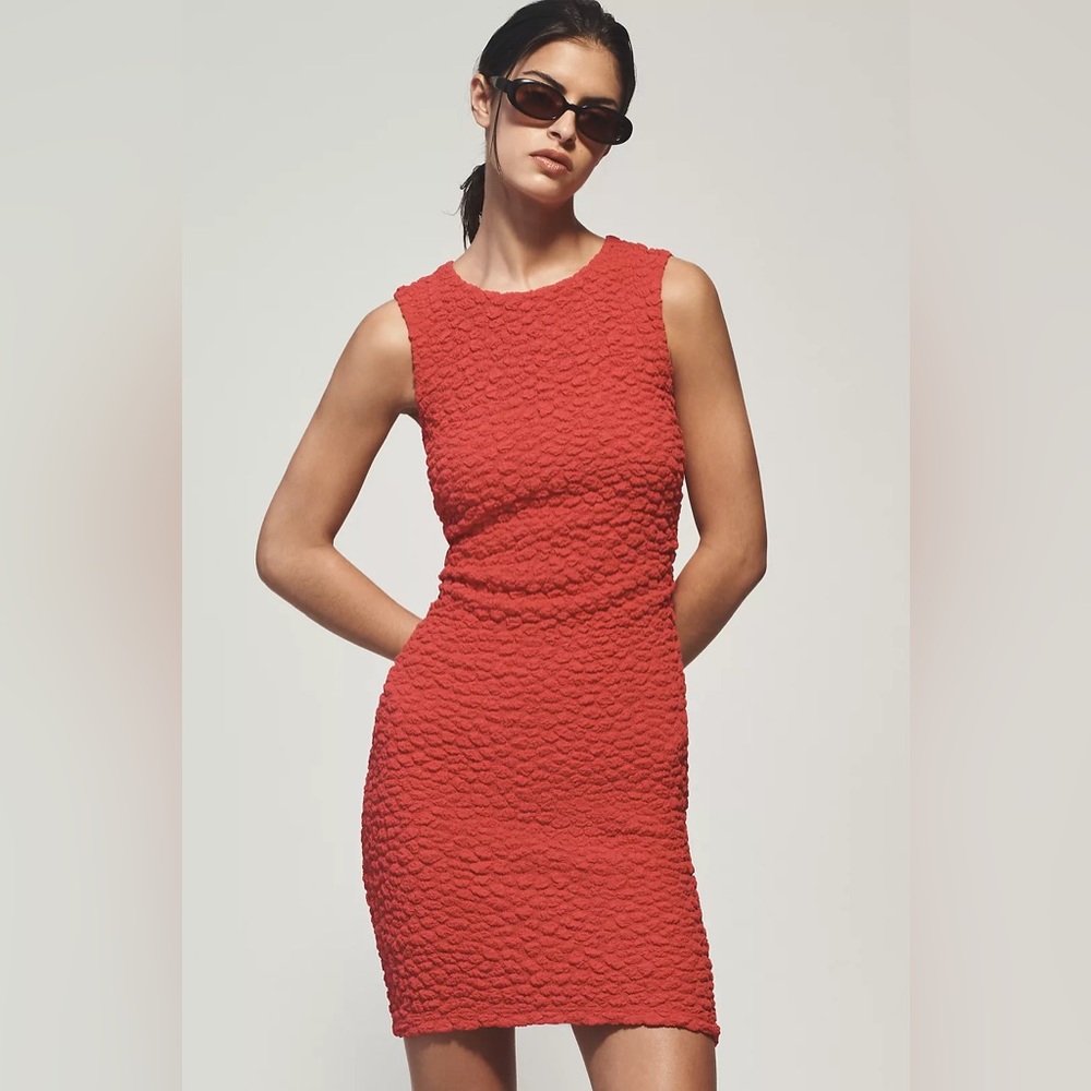 By Anthropologie Textured Mini Shift Dress Deep Magenta Pink Women’s New NWT